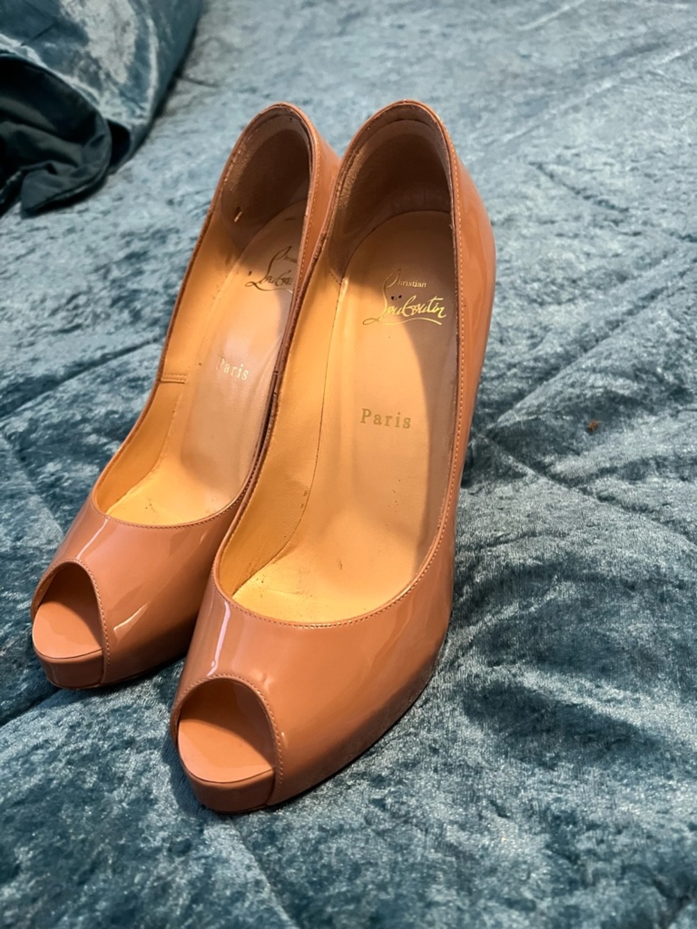 Christian Louboutin Nude Patent Peep-Toe Heels